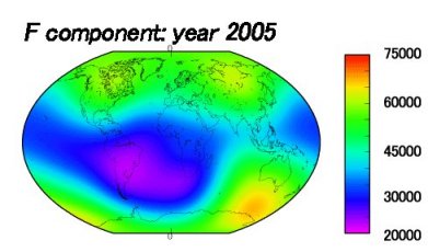 2005 IGRF model (total magnetic force, in nT)